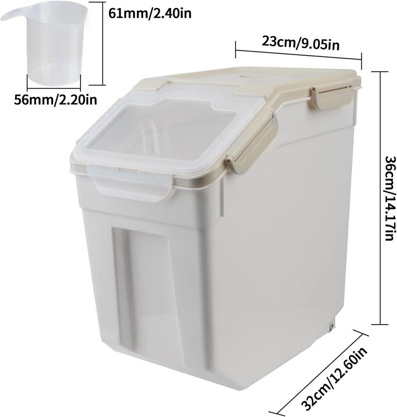 MXCELL 15LB Airtight Flour Rice Grain Cereal Storage Container With Spoon & Measuring Cup & Handle, Pet Dog Cat Dry Food Bin, Easy to Move Around & Keep Food Fresh & Lid Easy to Open - Image 4